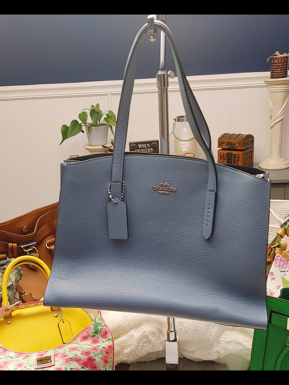 Coach Charlie CarryAll In Blue Stone Pebbled Leather